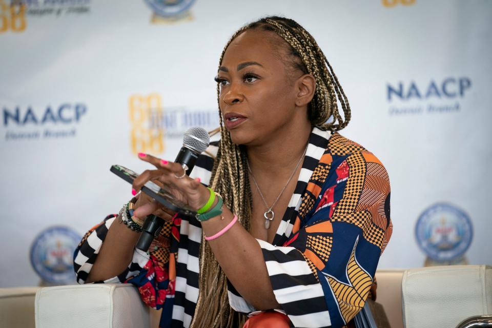 Chief Learning Officer Rocket Central and Chief Diversity Officer, Rocket Companies Dr. Kimarie Yowell, moderates a panel on housing and equitable access during the Freedom Walk Summit on Thursday, June 22, 2023, at the Wayne County Community College District-Northwest Campus in the Denise Wellons-Glover Welcome Center.