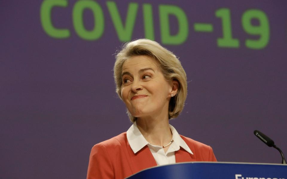 Ursula von der Leyen gives a press conference today in Brussels - OLIVIER HOSLET/EPA-EFE/Shutterstock