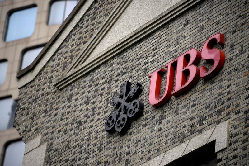 FILE PHOTO: The logo of Swiss bank UBS is seen at the bank's branch in Shanghai