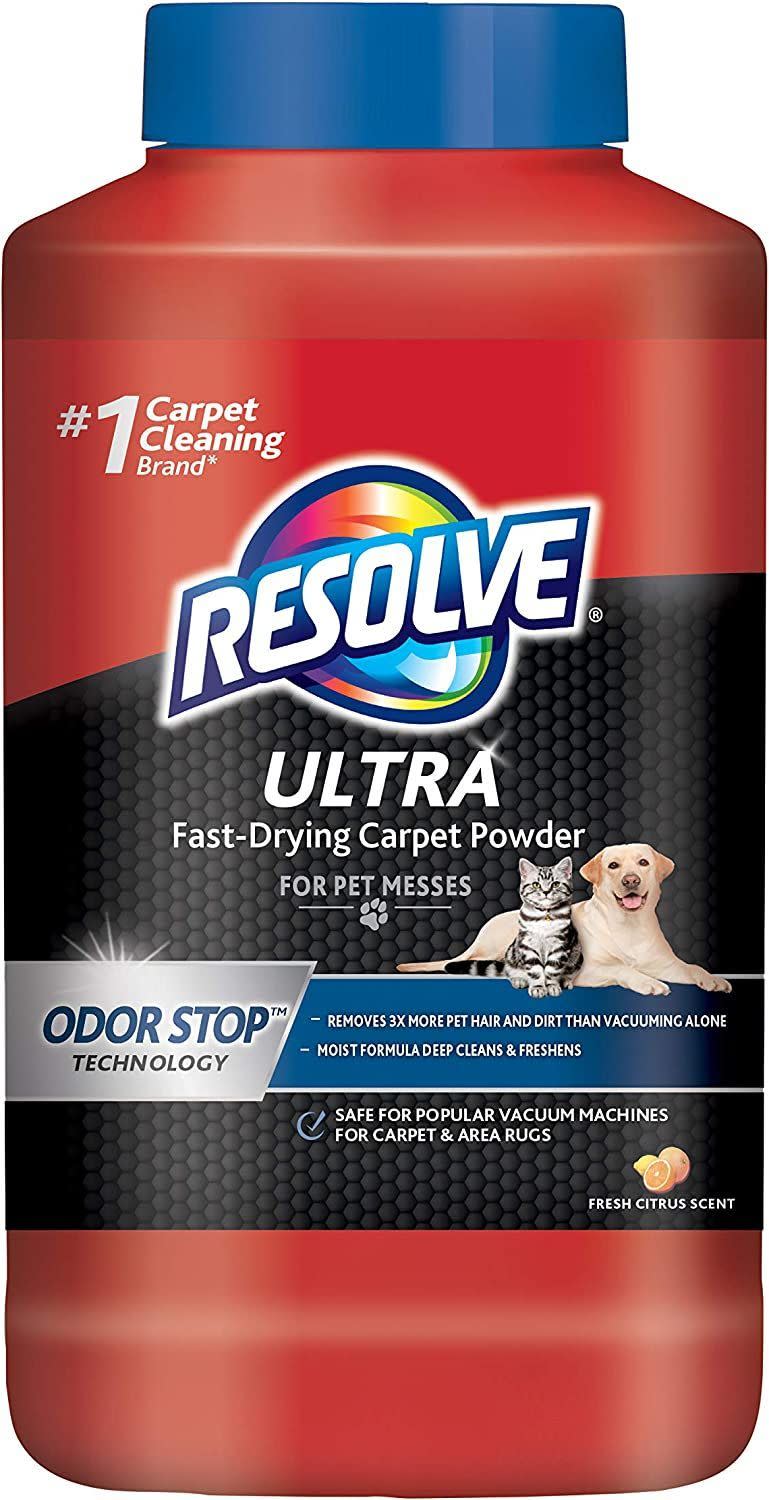 <p><strong>Resolve</strong></p><p>amazon.com</p><p><strong>$20.87</strong></p><p>Powder carpet shampoos work well for any carpet or rug, but they're especially useful to have on hand for more delicate rugs, like vintage or wool. Because this shampoo is a powder formula, it works to not only eliminate odors and bacteria but also to absorb the initial pet mess, making it a great spot treatment to keep on hand at all times. </p><p>When working with powder cleaners, you should always be sure to start with a vacuum cleaner with a clean bin or bag to avoid damage. Start off sparingly when distributing the powder onto the carpet or rug</p>