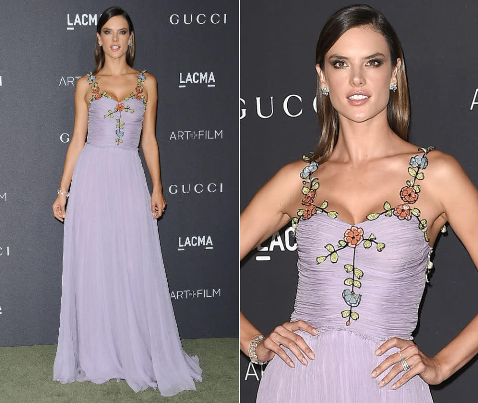 Das andere Gesicht der neuen Gucci-Kollektion zeigte auf der LACMA-Gala die zauberhafte Alessandra Ambrosio in diesem ultrafemininen Chiffon-Entwurf. (Bilder: Getty Images)