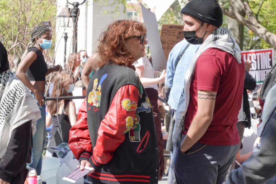 Susan Sarandon at an anti-Israel protest at NYU Stern School of Business on April 23, 2024. LP Media