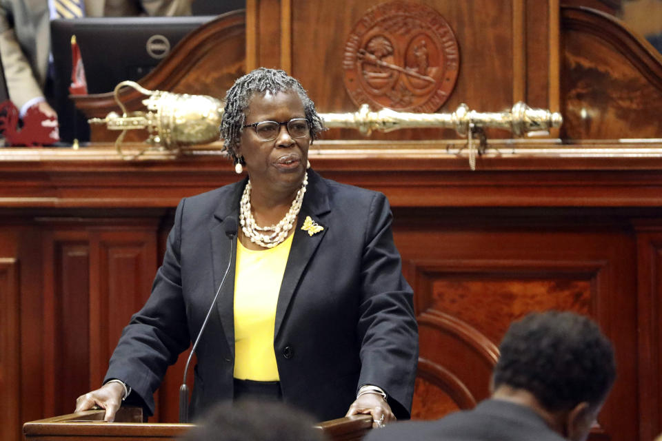 State Rep. Gilda Cobb-Hunter, D-Orangeburg, speaks during a debate over abortion in a special session on Tuesday, Sept. 27, 2022, in Columbia, S.C. (AP Photo/Jeffrey Collins)