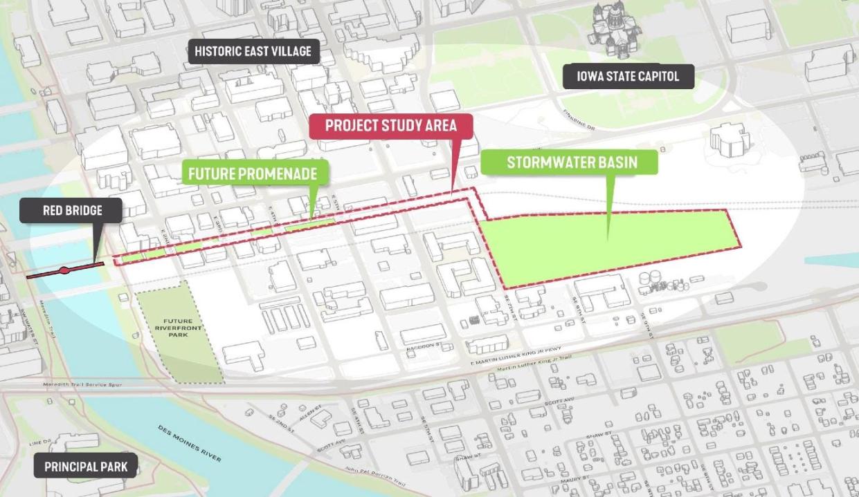 A map of East Village and the proposed Market District development.