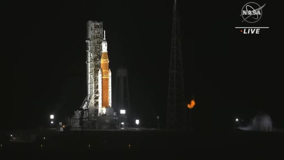 The Artemis I spacecraft on the launchpad minutes before launch