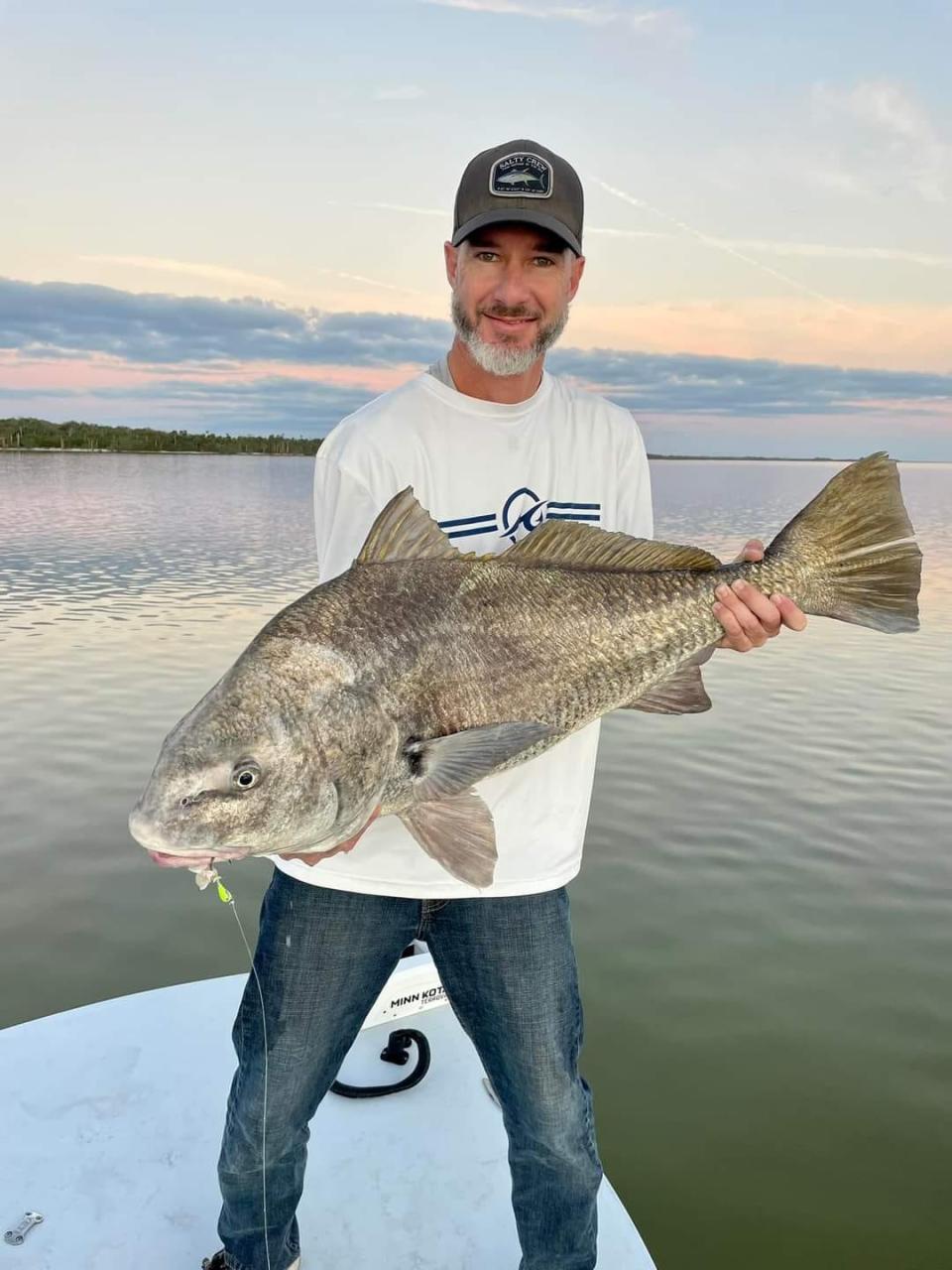 Big black drum like this one caught Feb. 21, 2023 with 2 Castaway Charters Capt. Jon Lulay have been biting in the northern lagoons.