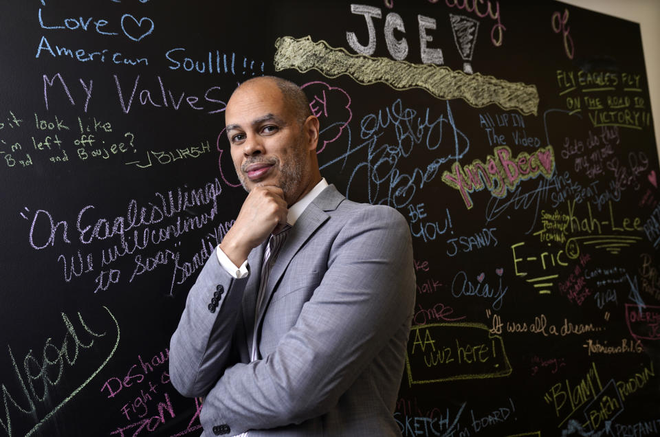 Jesse Collins, producer of the 63rd Grammy Awards, poses for a portrait in his company's offices, Friday, March 5, 2021, in Los Angeles. (AP Photo/Chris Pizzello)