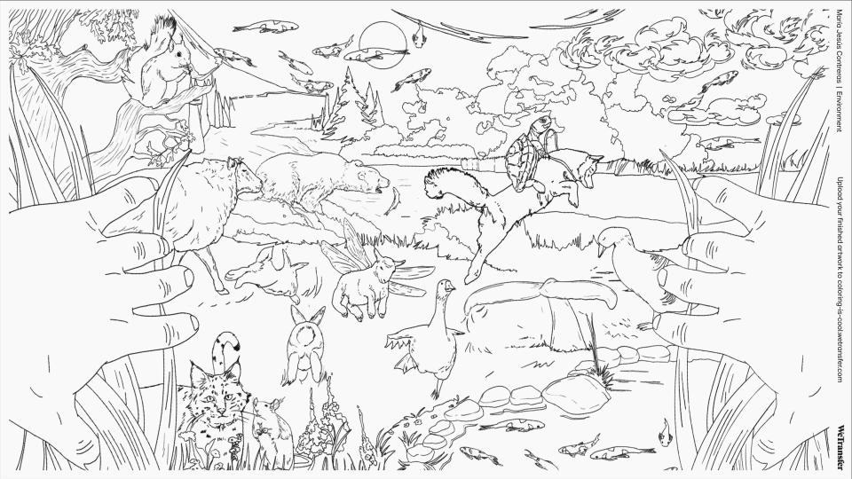 B&W illustration of animals in a field