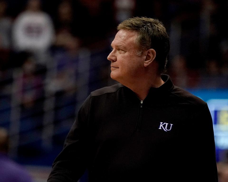 Kansas head coach Bill Self watches a game against TCU on March 3 in Lawrence. Self says KU's upcoming non-conference schedule will prepare his team for the Big 12 conference run.