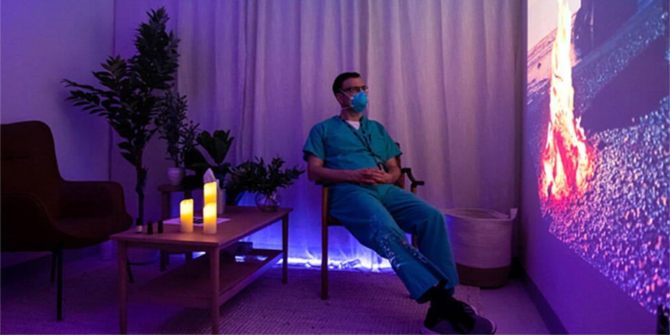 Matthias Linke, DO, Fellow, Rehabilitation and Human Performance in one of the recharge rooms. (Mount Sinai)