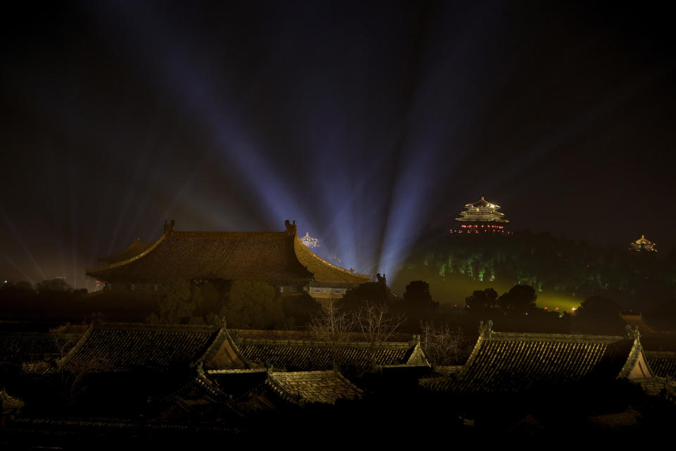 The Forbidden City is projected with lights during the Lantern Festival in Beijing, Tuesday, Feb. 19, 2019. (Photo: Andy Wong/AP)