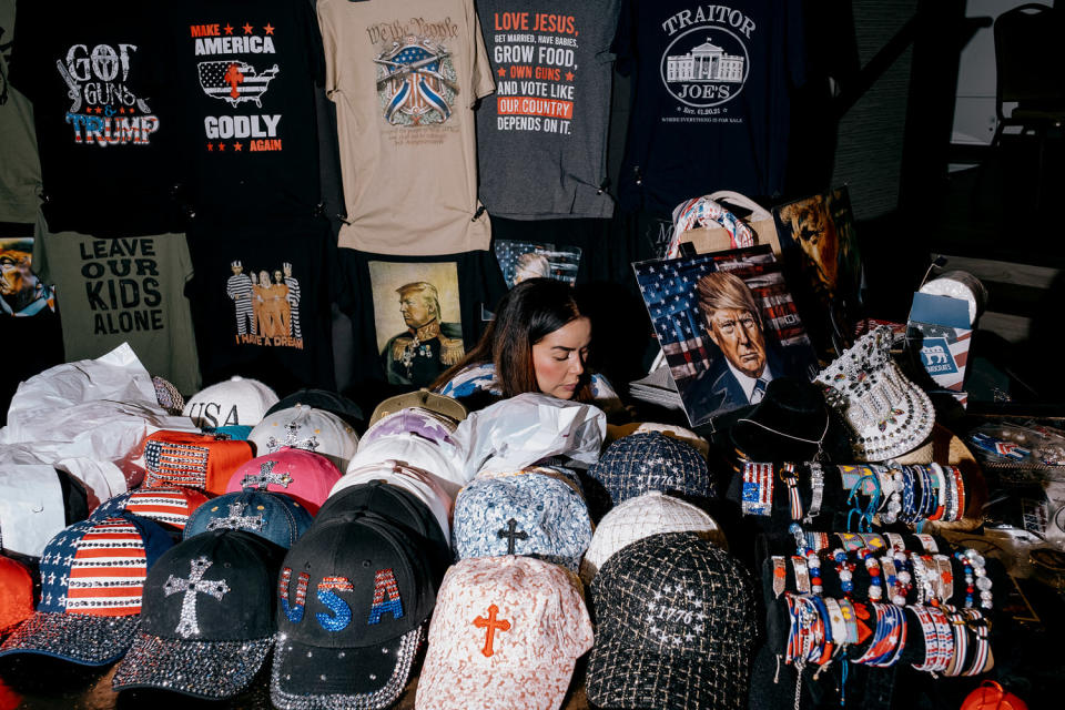 Sponsors sold pro-Trump merch between speeches. (Mark Abramson for NBC News)