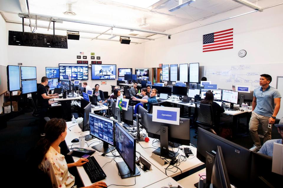 Facebook set up this ‘war room’ for the 2018 midterm elections to try to combat misinformation from foreign sources. <a href="https://www.gettyimages.com/detail/news-photo/employees-work-in-facebooks-war-room-during-a-media-news-photo/1052438512" rel="nofollow noopener" target="_blank" data-ylk="slk:Photo by Noah Berger/AFP via Getty Images;elm:context_link;itc:0;sec:content-canvas" class="link ">Photo by Noah Berger/AFP via Getty Images</a>