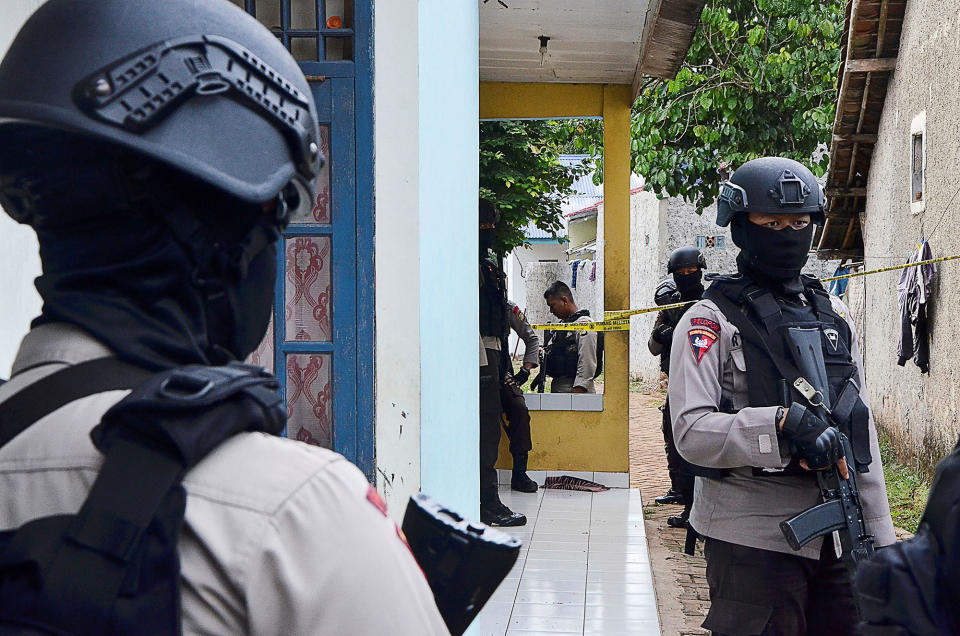 Outside the house of a suspected militant in Serpong, Indonesia