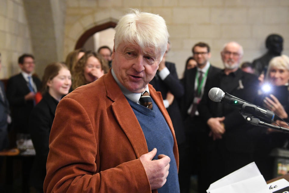 Stanley Johnson speaks at the Houses of Parliament in Westminster, London, during an event calling for a ban on trophy hunting imports.