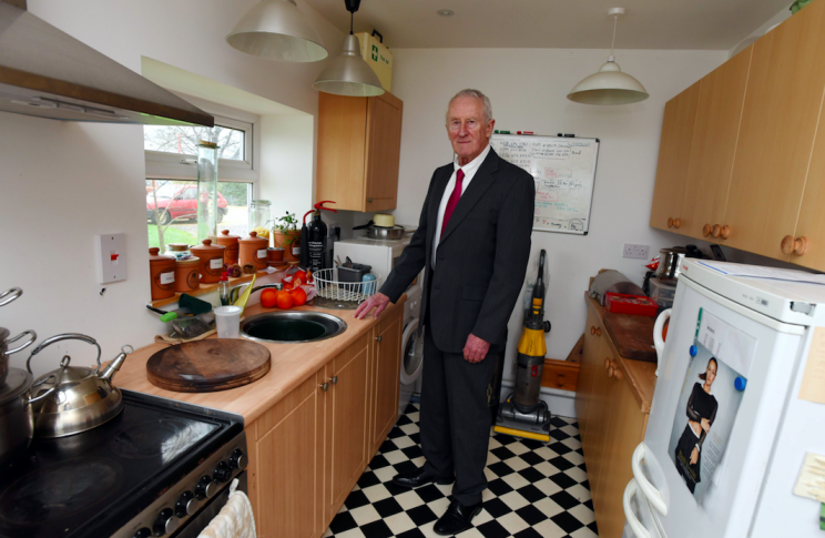 Simon Harbottle stands inside his home before he was forced to tear it down (SWNS)