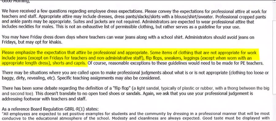 The highlighted statement includes capris in the list of clothing deemed “not appropriate.” (Photo: 11Alive)