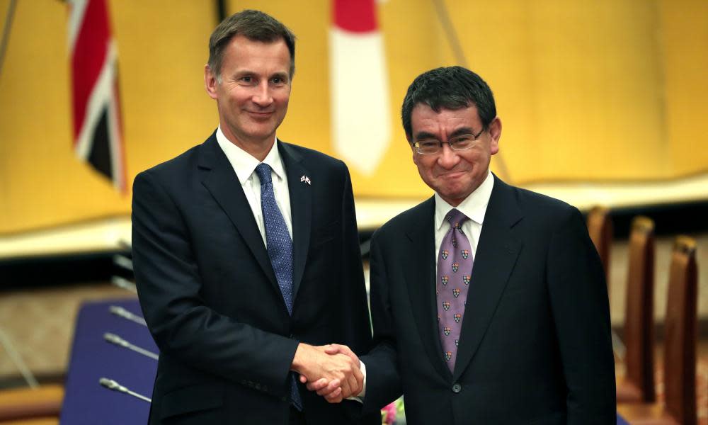 Foreign secretary Jeremy Hunt with Japan’s foreign minister Taro Kono. 