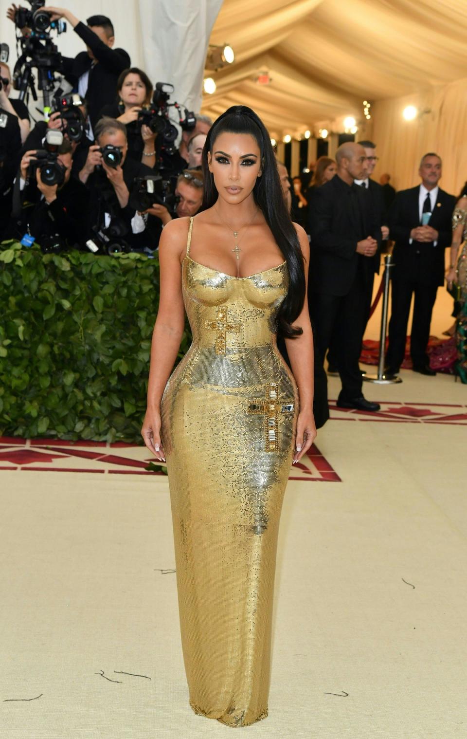 Kim at the 2018 Met Gala, in Versace for the ‘Heavenly Bodies’ theme (Angela Weiss / AFP via Getty Images)