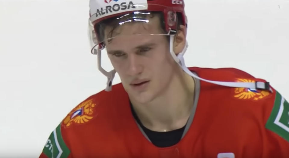 Russia’s Klim Kostin was not a happy camper after his team lost 2-1 to the USA in semifinal action at the world juniors on Friday. (Screenshot//Sports World Videos)