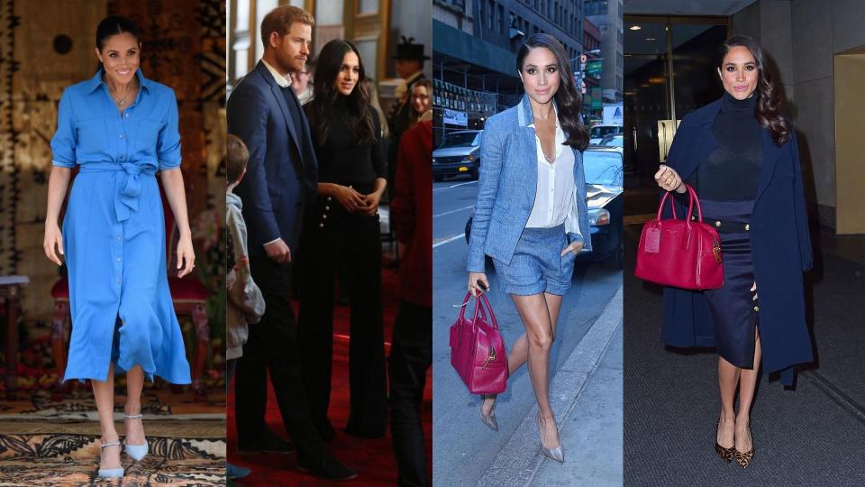 The Duchess of Sussex in Veronica Beard (Images via Getty Images). 