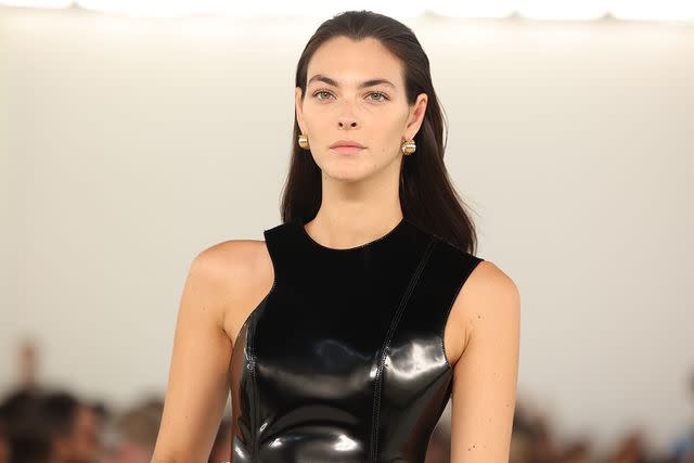 <p>Daniele Venturelli/WireImage</p> Vittoria Ceretti walks the runway at the Ferragamo fashion show during Milan Fashion Week in September 2023