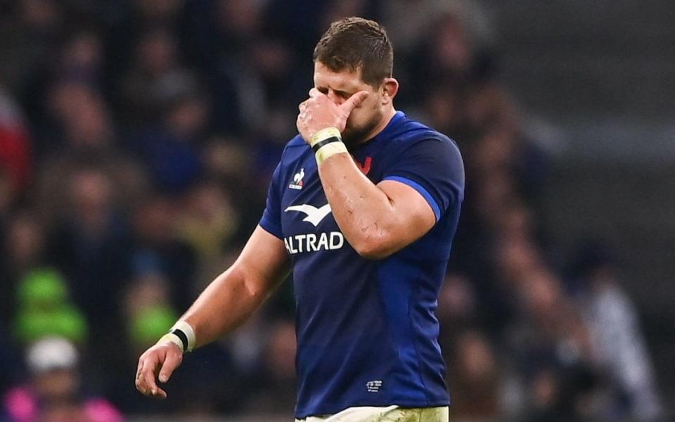 Frenchman Paul Willemse left the field after referee Karl Dickson showed a red card during the Guinness Six Nations Rugby Championship match between France and Ireland at the Stade Velodrome in Marseille, France.