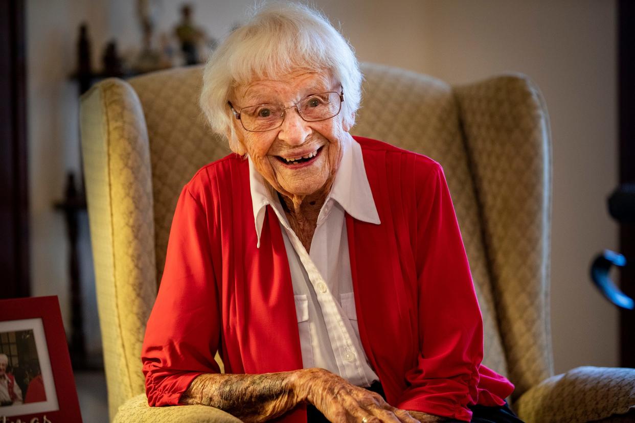 Lenore "Gundy" Costello, who will celebrate her 107th birthday on Sunday, is seen at her home in Lake Alfred. She was honored as the nation's oldest Girl Scout at a National Conference in July.