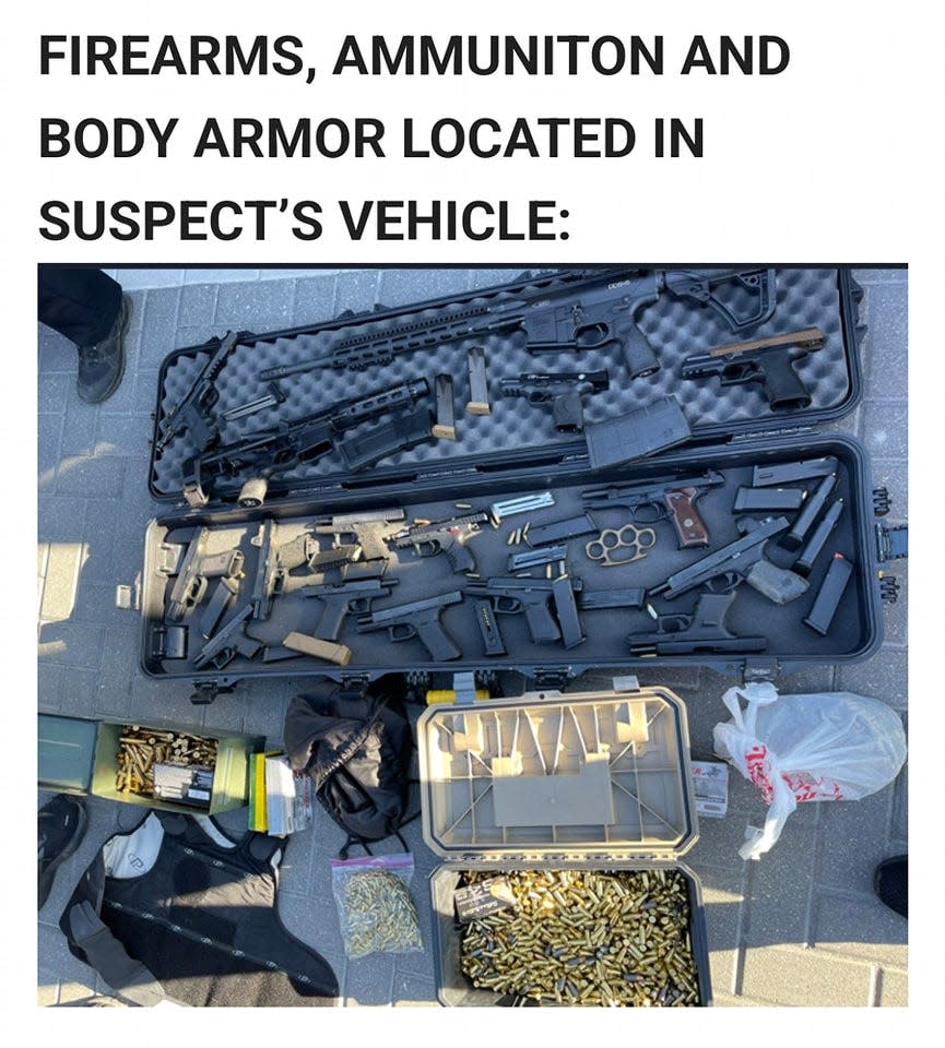 Naples police said a man from Pierson in Volusia County showed up armed with a rifle and camouflauge covering at a Jaguar dealership causing mass panic. Police also found 17 guns in his truck, including two AR-15 style rifles and 300 rounds of ammunition.