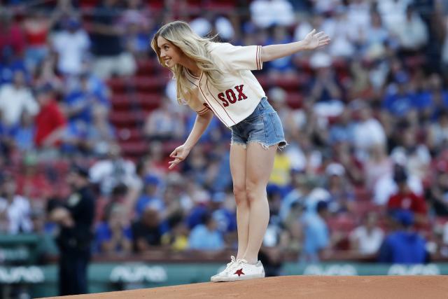 sydney sweeney throws out the first pitch at blue jays vs red sox at fenway  park in boston, massachusetts-220722_11