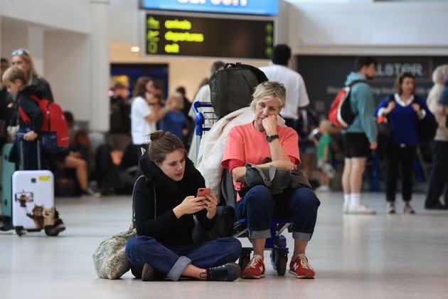Passengers at Belfast International Airport, as flights to the UK and Ireland have been cancelled as a result of air traffic control issues in the UK.