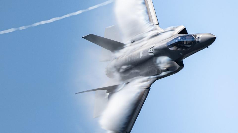 An F-35A performs during an air show over Kleine Brogel Air Base, Belgium, on Sept. 8, 2023. (Staff Sgt. Thomas Barley/U.S. Air Force)