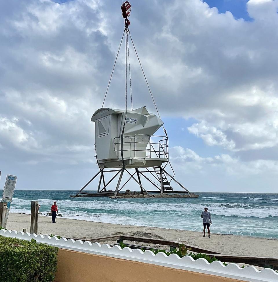 The Town of Palm Beach took its lifeguard stands off the beach at Midtown Beach Tuesday in advance of Subtropical Storm Nicole.