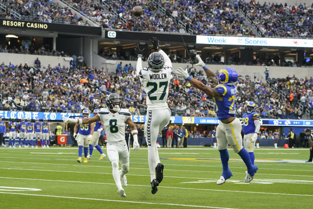 Inglewood, United States. 02nd Dec, 2022. Seattle Seahawks safety Teez  Tabor (39) celebrates against the Los Angeles Rams during a NFL football  game, Sunday, Dec. 4, 2022, in Inglewood, Calif at Sofi