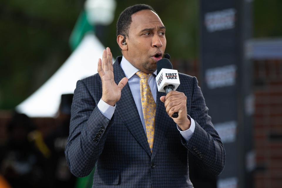 Sports commentator Stephen A. Smith speaks during a live taping of ESPN's "First Take" at Florida A&M University.