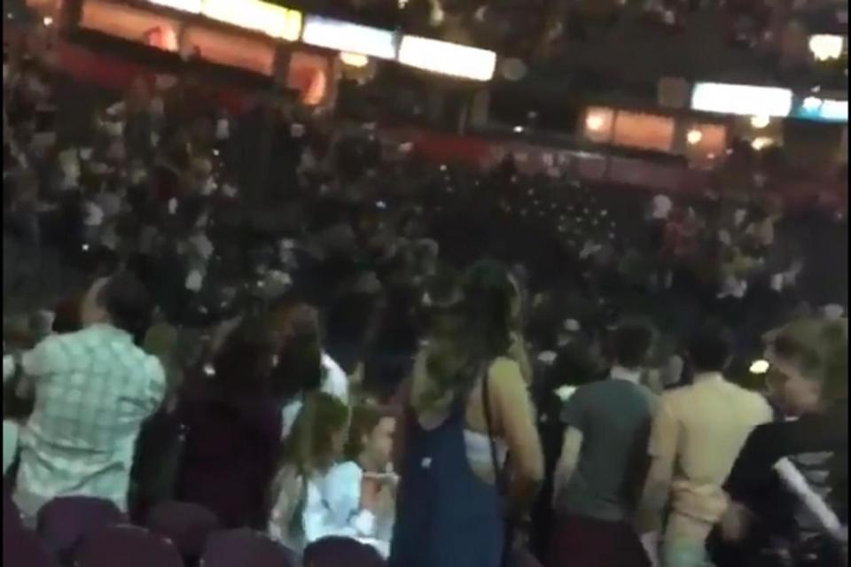 Chilling: the moment fans hear a huge explosion ring out through the arena (Twitter)