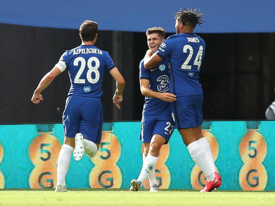 Chelsea's Christian Pulisic celebrates scoring their first goal: Pool via REUTERS