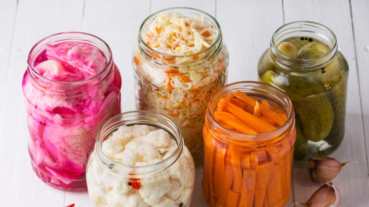 fermented vegetables sauerkraut with carrots and cucumbers