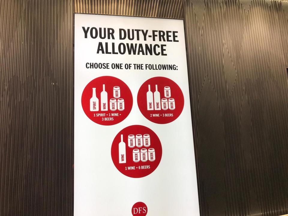 Changi Airport’s current duty free allowance for alcohol (PHOTO: Bryan Huang/Yahoo News Singapore)