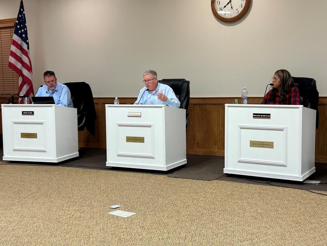 From left, Etna Township Trustees Mark Evans, Gary Burkholder and Rozland McKee during a meeting Jan. 2. It was the first meeting for Burkholder, who was elected in November.