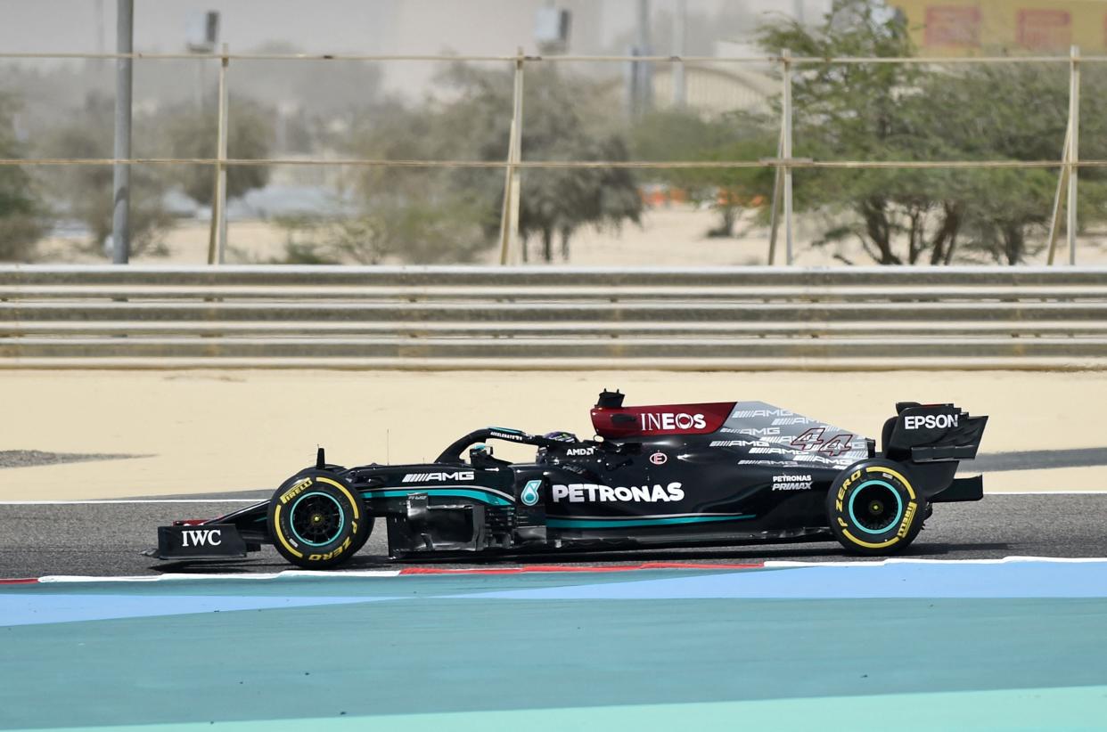Lewis Hamilton in testing at the Bahrain International Circuit (Getty)