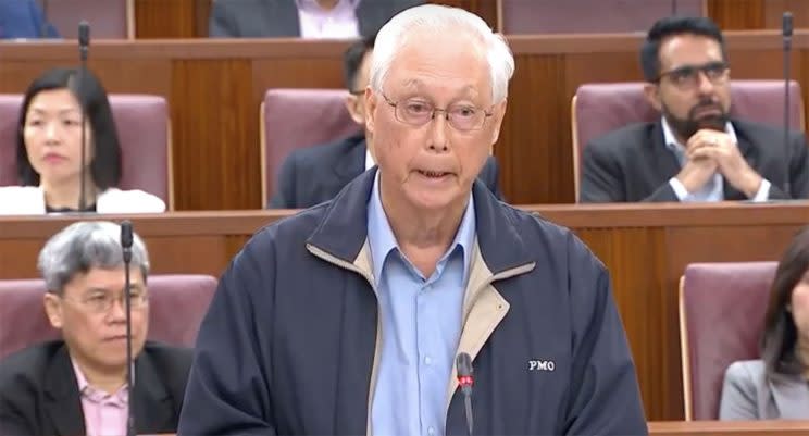 Emeritus Senior Minister Goh Chok Tong speaking in Parliament on Tuesday (4 July). (PHOTO: YouTube screengrab)