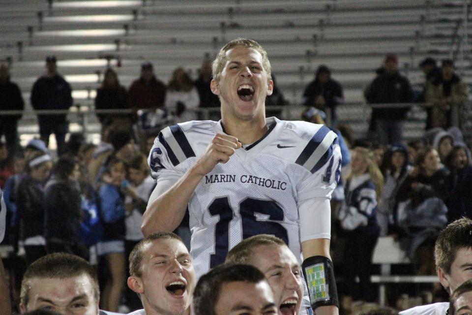 Marin Catholic quarterback Jared Goff celebrates during a game.