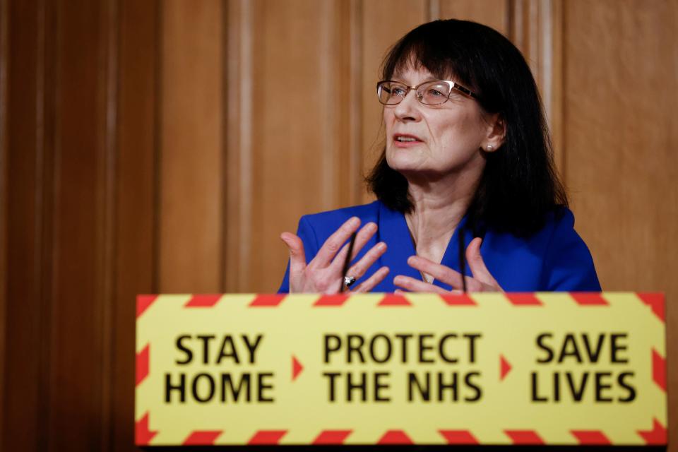 <p>Dr Jenny Harries answereing questions in Downing Street</p> (PA)