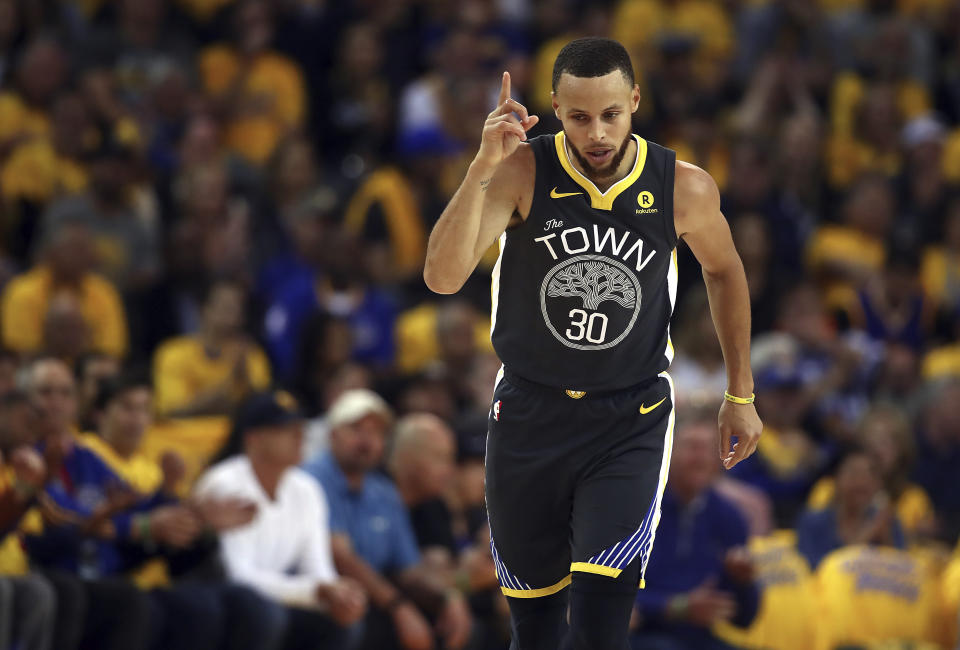 Stephen Curry led the Warriors off the bench in a tough Game 2 win over the Pelicans after missing 16 games win an MCL sprain. (AP)