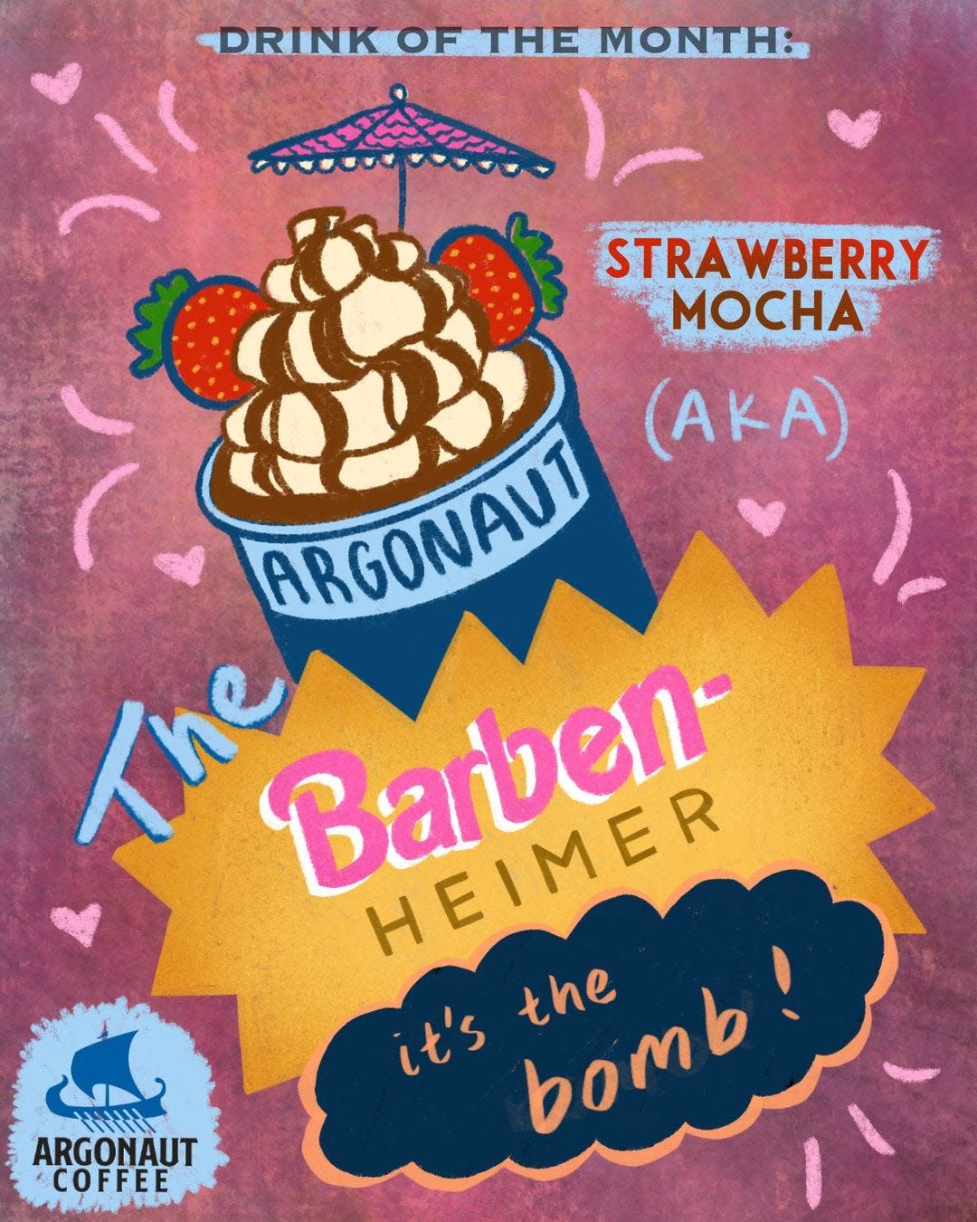 The August drink of the month for Argonaut Coffee is the “Barbenheimer,” to coincide with the showing of both the “Barbie” and “Oppenheimer” films.