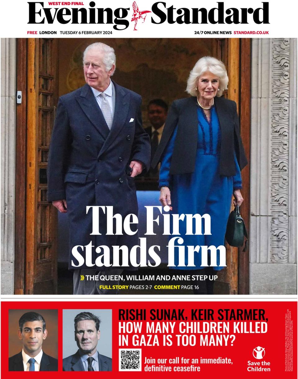 Tuesday's Standard front page (Evening Standard)