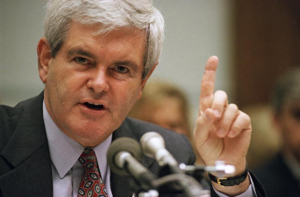 House Speaker Newt Gingrich was the first Republican to lead the House in decades. <a href="https://newsroom.ap.org/detail/HouseSpeakerNewtGingrich/bd06ec65e7514f8892ad23bef050a335/photo" rel="nofollow noopener" target="_blank" data-ylk="slk:AP Photo/Greg Gibson;elm:context_link;itc:0;sec:content-canvas" class="link ">AP Photo/Greg Gibson</a>