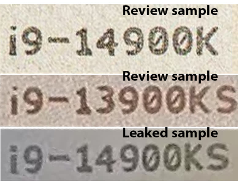 Alleged Intel Core i9-14900KS type compared