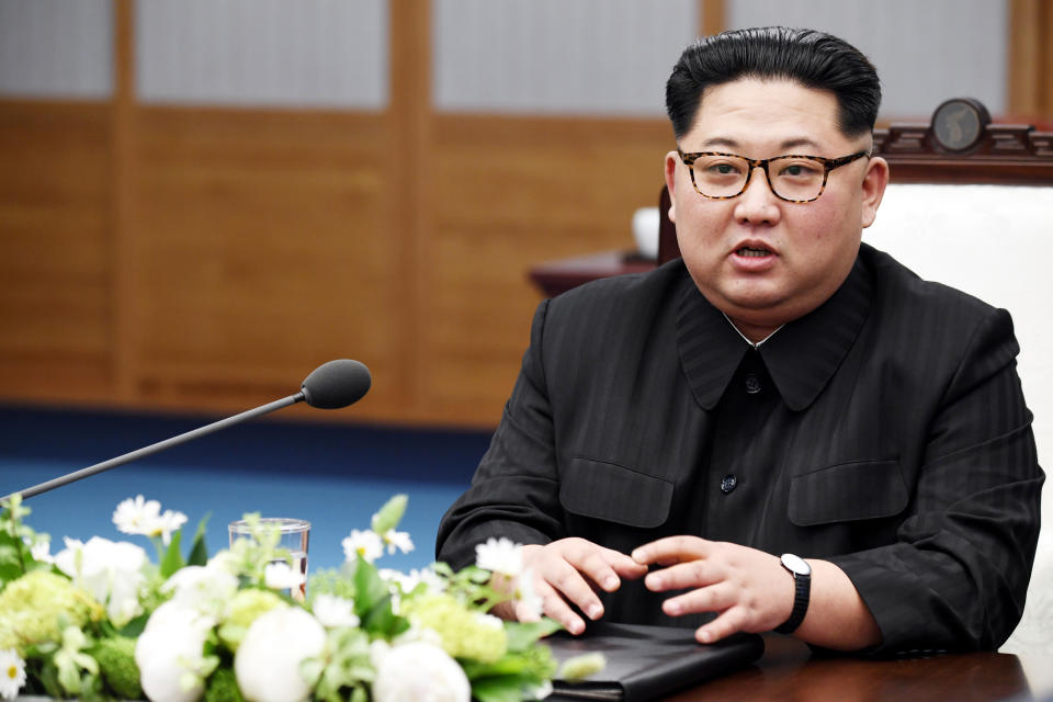 North Koraen Leader Kim Jong Un speaks during the Inter-Korean Summit at the Peace House on April 27, 2018 in Panmunjom, South Korea. 